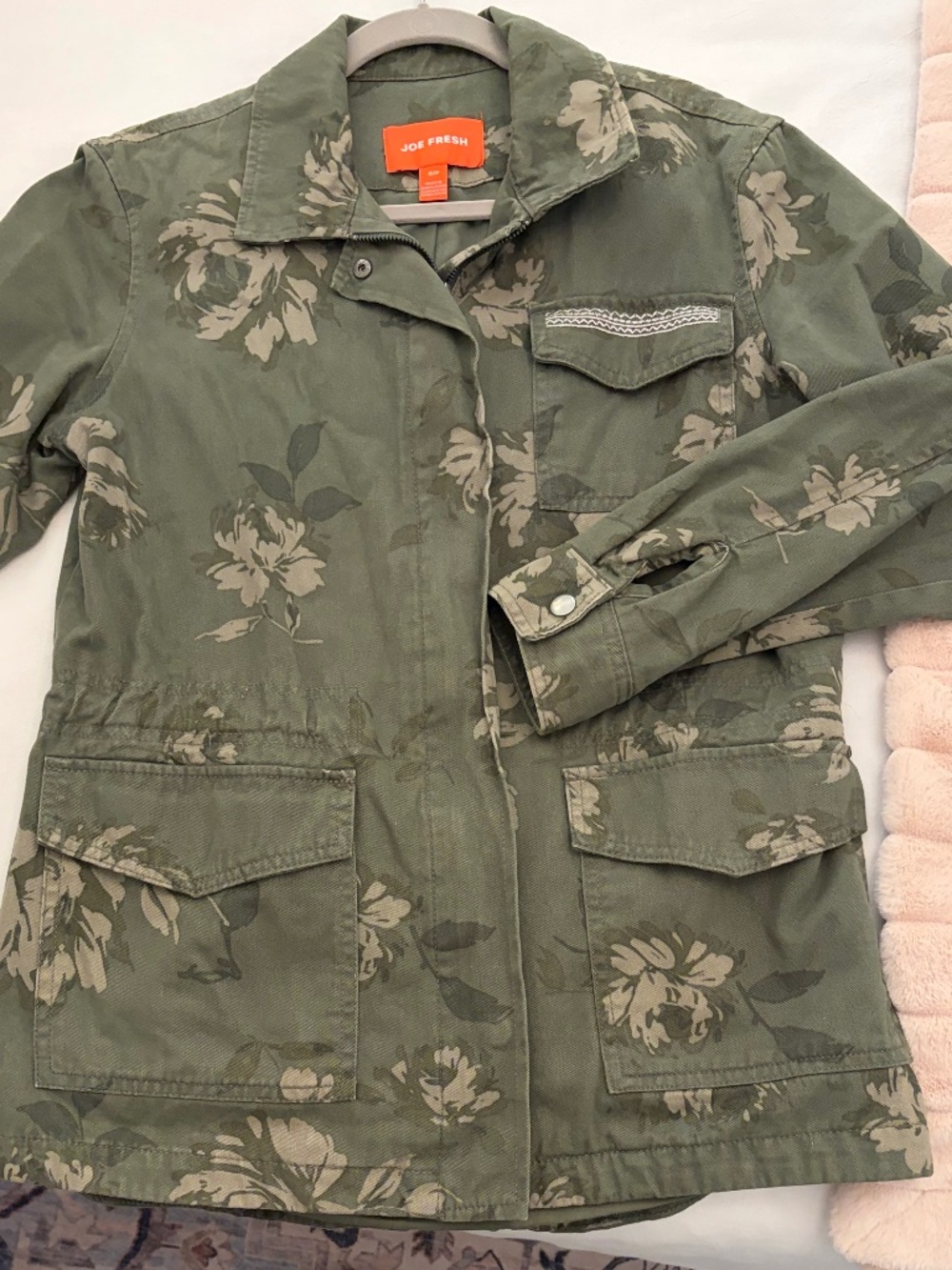 Joe Fresh Army Green Floral Utility Jacket Size Small